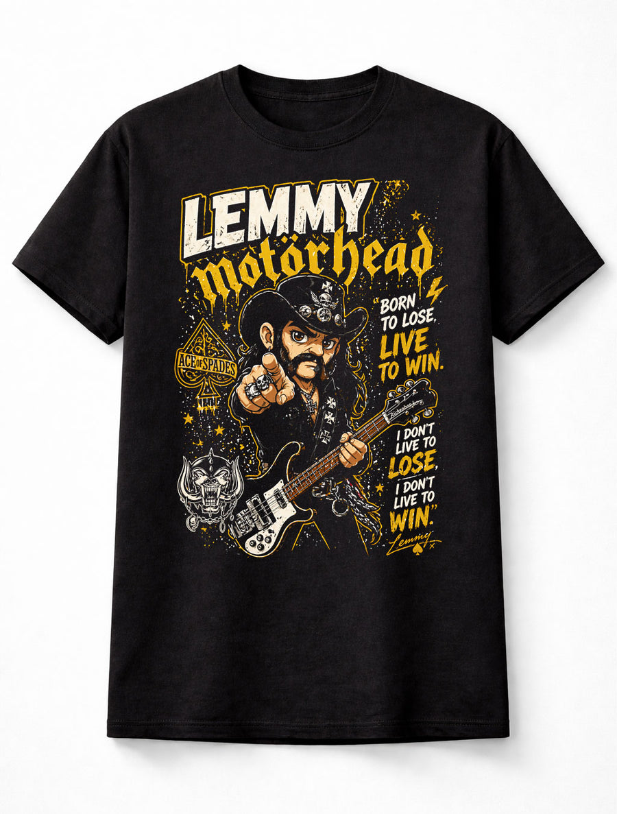 Lemmy Motörhead Inspired Graphic T-Shirt Heavy Metal Rock Tee Vintage Biker Style Band Tribute Shirt Black Adults & Kids Unisex T-Shirt