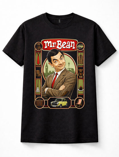 Mr Bean Rowan Atkinson Teddy Mini Cooper British Comedy Retro Black Unisex T-Shirt