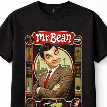 Mr Bean Rowan Atkinson Teddy Mini Cooper British Comedy Retro Black Unisex T-Shirt