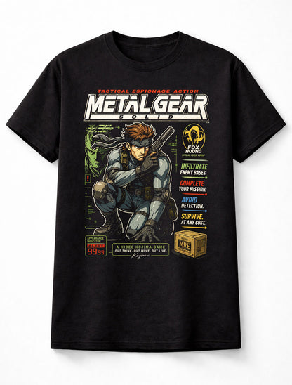 Metal Gear Solid T-Shirt Solid Snake Tactical Espionage Action Graphic Tee PlayStation Stealth Game Character Shirt Foxhound Gamer Adults & Kids Unisex T-Shirt