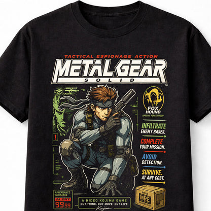 Metal Gear Solid T-Shirt Solid Snake Tactical Espionage Action Graphic Tee PlayStation Stealth Game Character Shirt Foxhound Gamer Adults & Kids Unisex T-Shirt