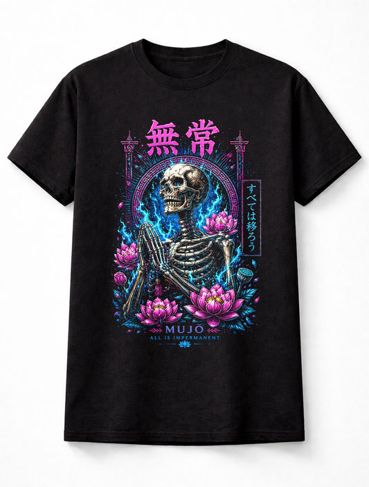 Mujo Japanese Skeleton Lotus Gothic Anime Graphic Unisex T-Shirt