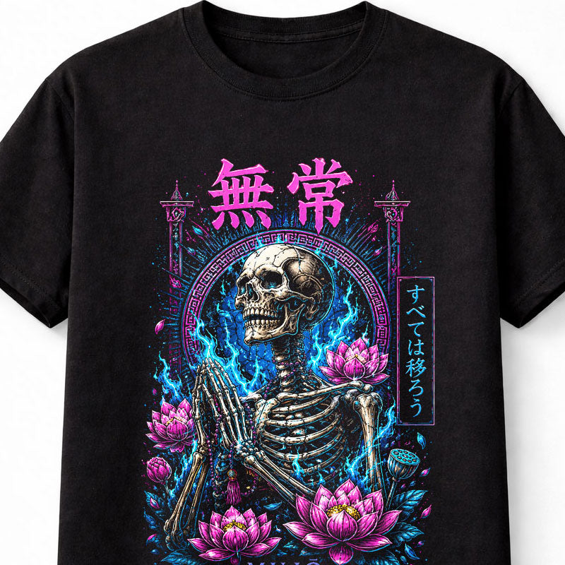 Mujo Japanese Skeleton Lotus Gothic Anime Graphic Unisex T-Shirt