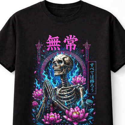 Mujo Japanese Skeleton Lotus Gothic Anime Graphic Unisex T-Shirt