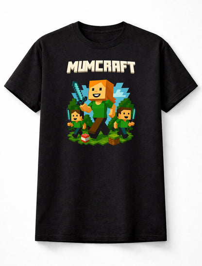Mumcraft Mum T-Shirt Mothers Day Minecraft Gaming Unisex Black Graphic Tee