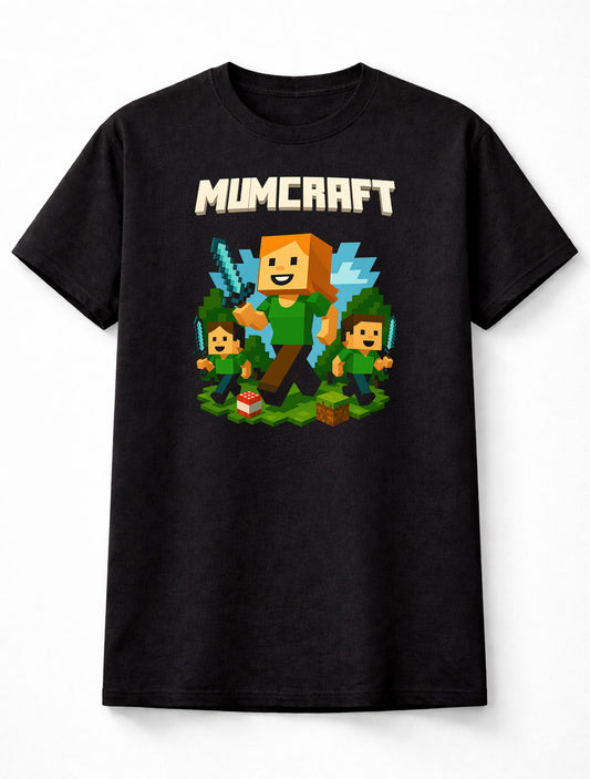 Mumcraft Mum T-Shirt Mothers Day Minecraft Gaming Unisex Black Graphic Tee