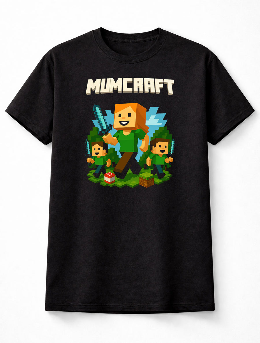 Mumcraft Mum T-Shirt Mothers Day Minecraft Gaming Unisex Black Graphic Tee