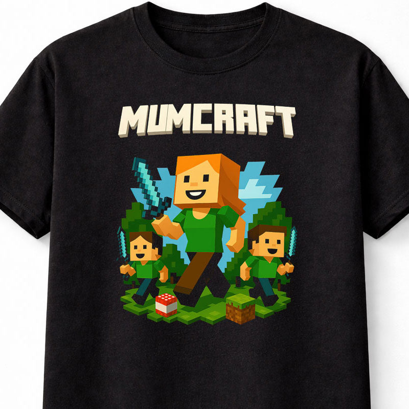 Mumcraft Mum T-Shirt Mothers Day Minecraft Gaming Unisex Black Graphic Tee