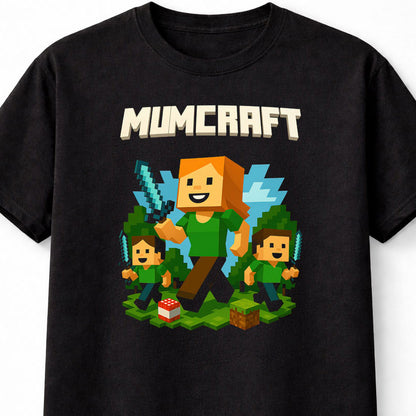 Mumcraft Mum T-Shirt Mothers Day Minecraft Gaming Unisex Black Graphic Tee