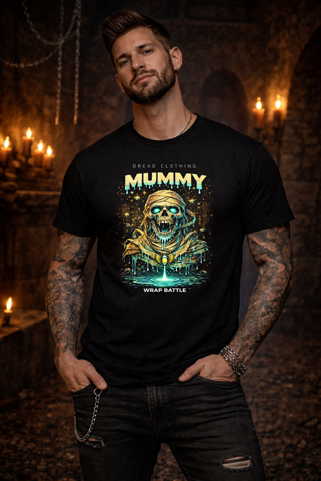 Mummy Skull Unisex Toxic Gothic Horror Graphic T-Shirt Ancient Curse Dark Tee