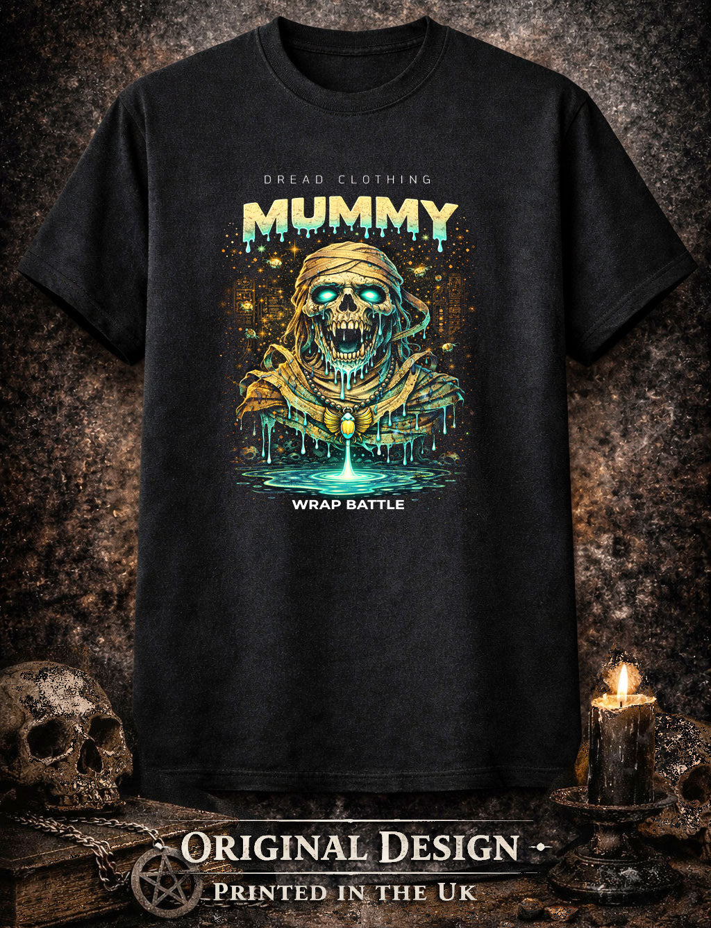 Mummy Skull Unisex Toxic Gothic Horror Graphic T-Shirt Ancient Curse Dark Tee
