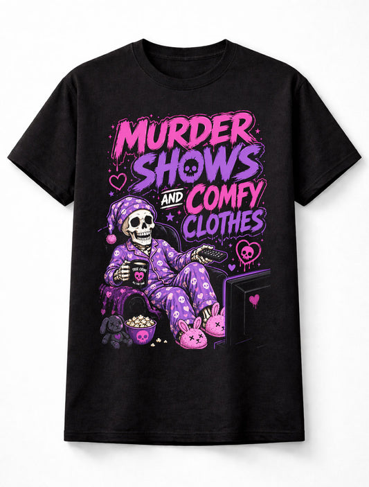 Murder Shows True Crime Skeleton Funny Graphic Unisex T-Shirt