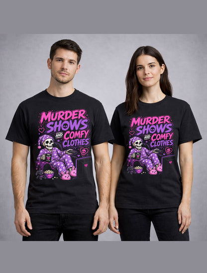 Murder Shows True Crime Skeleton Funny Graphic Unisex T-Shirt