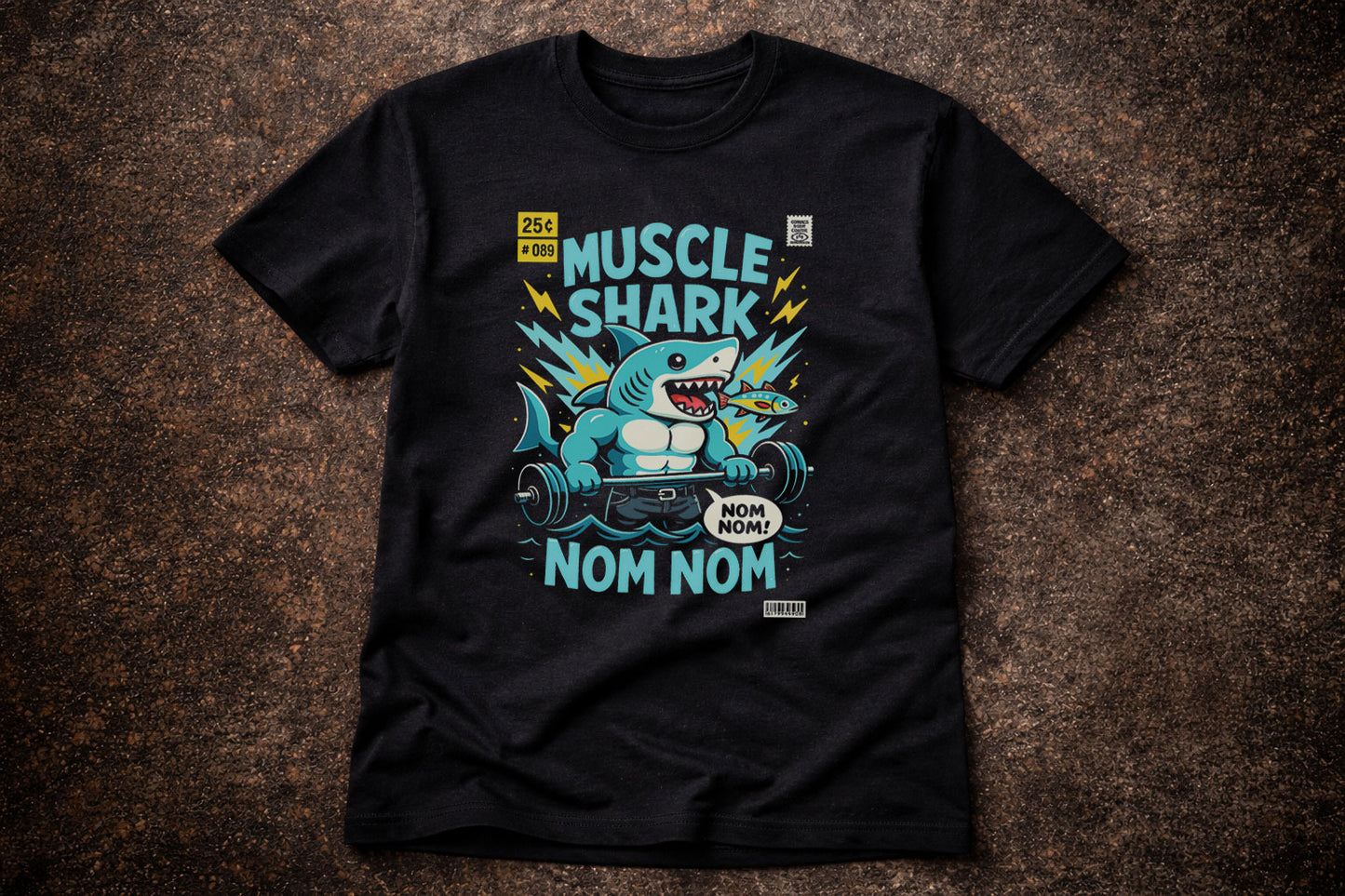 Muscle Shark Gym T Shirt Funny Shark Weightlifting Cartoon Fitness Unisex Tee