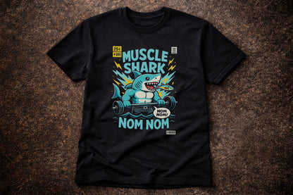 Muscle Shark Gym T Shirt Funny Shark Weightlifting Cartoon Fitness Unisex Tee