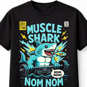 Muscle Shark Gym Workout Cartoon Graphic Unisex T-Shirt