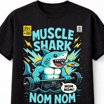 Muscle Shark Gym Workout Cartoon Graphic Unisex T-Shirt