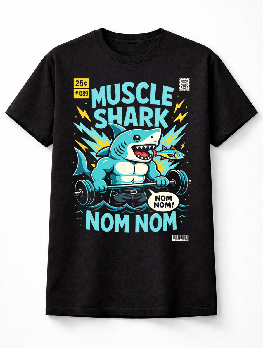 Muscle Shark Gym Workout Cartoon Graphic Unisex T-Shirt
