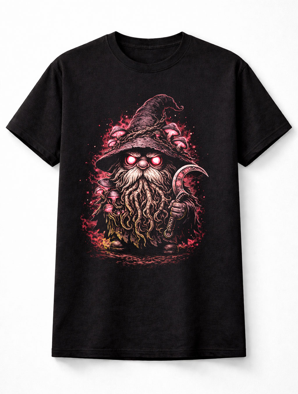 Mushroom Wizard Reaper Gnome Gothic Dark Fantasy Graphic Unisex T-Shirt