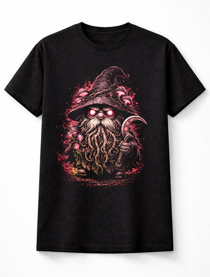 Mushroom Wizard Reaper Gnome Gothic Dark Fantasy Graphic Unisex T-Shirt