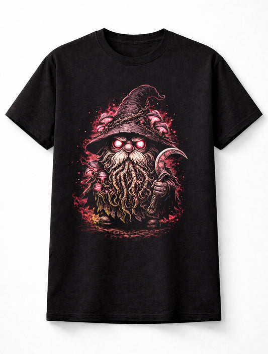 Mushroom Wizard Reaper Gnome Gothic Dark Fantasy Graphic Unisex T-Shirt