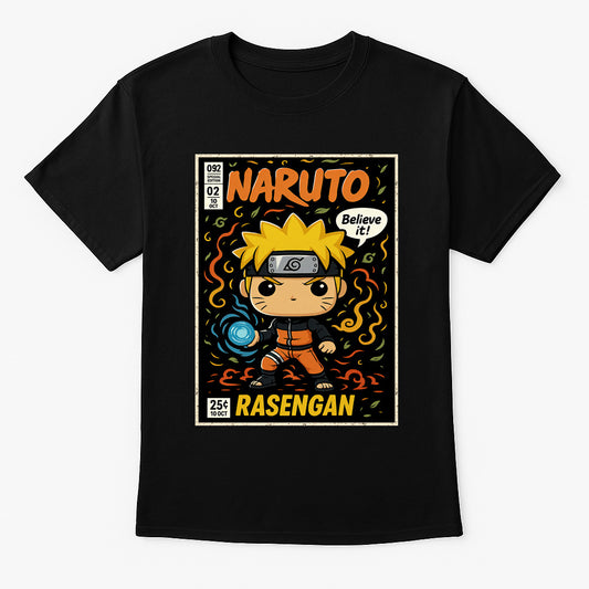 Naruto Uzumaki Unisex Comic T-Shirt – “Believe It!” Rasengan Ninja Anime Tee