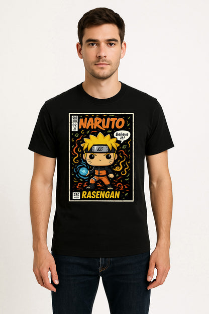 Naruto Uzumaki Unisex Comic T-Shirt – “Believe It!” Rasengan Ninja Anime Tee