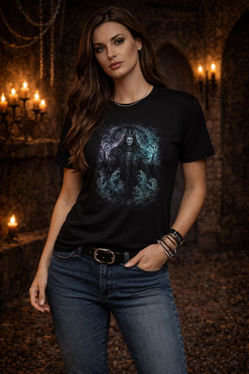 Necromancer T-Shirt Dark Fantasy Gothic Arcane Magic Unisex Black Graphic Tee