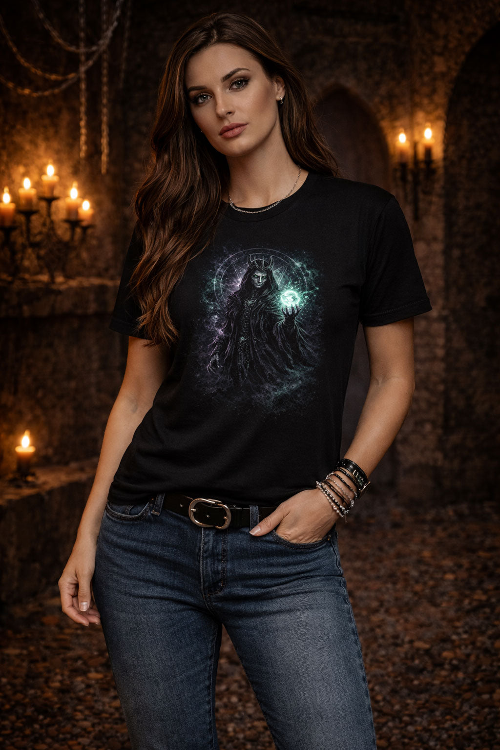 Necromancer T-Shirt Dark Fantasy Gothic Death Magic Unisex Black Graphic Tee