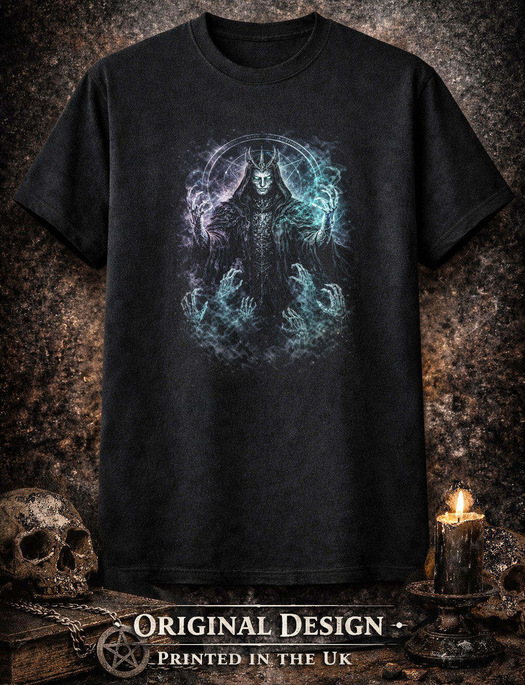 Necromancer T-Shirt Dark Fantasy Gothic Arcane Magic Unisex Black Graphic Tee