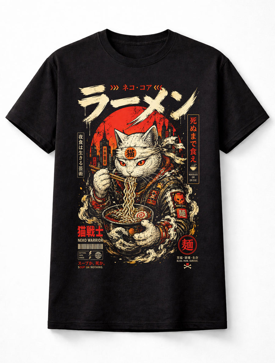 Neko Warrior Ramen Cat Japanese Anime Noodles Manga Unisex T-Shirt