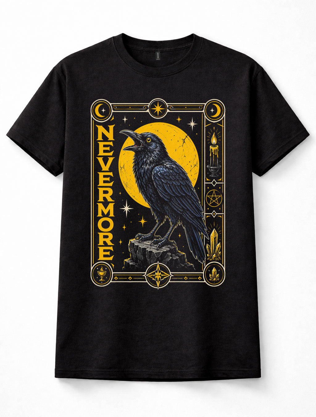 Nevermore Raven Edgar Allan Poe The Raven Gothic Moon Occult Art Unisex T-Shirt
