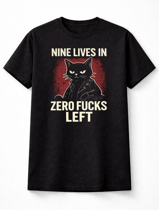 Nine Lives In Zero F Left Funny Cat Graphic Unisex T-Shirt Attitude Adults & Kids Unisex T-Shirt