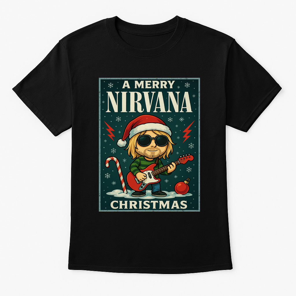 Nirvana Kurt Cobain Merry Christmas Cartoon X-Mas Unisex T-Shirt Adults & Kids