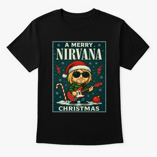 Nirvana Kurt Cobain Merry Christmas Cartoon X-Mas Unisex T-Shirt Adults & Kids
