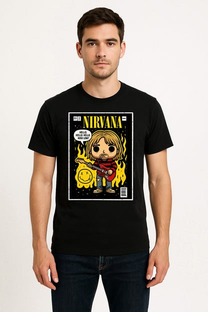 Nirvana Curt Kobain “Hello Hello” Unisex T-Shirt – 90s Grunge Band Comic Edition Graphic Tee