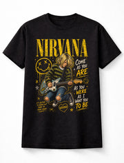 Nirvana Graphic T-Shirt Grunge Rock Band Tee Come As You Are Design Vintage 90s Alternative Yellow Black Distressed Adults & Kids Unisex T-Shirt