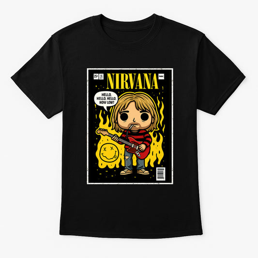 Nirvana Curt Kobain “Hello Hello” Unisex T-Shirt – 90s Grunge Band Comic Edition Graphic Tee