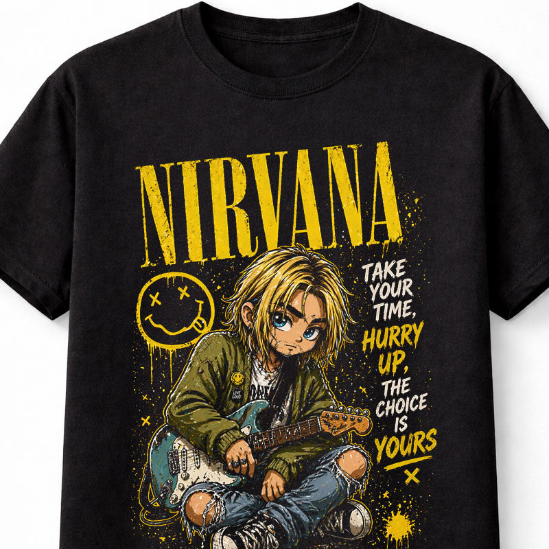 Nirvana Graphic T-Shirt Grunge Rock Band Tee Come As You Are Design Vintage 90s Alternative Yellow Black Distressed Adults & Kids Unisex T-Shirt