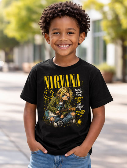 Nirvana Graphic T-Shirt Grunge Rock Band Tee Come As You Are Design Vintage 90s Alternative Yellow Black Distressed Adults & Kids Unisex T-Shirt