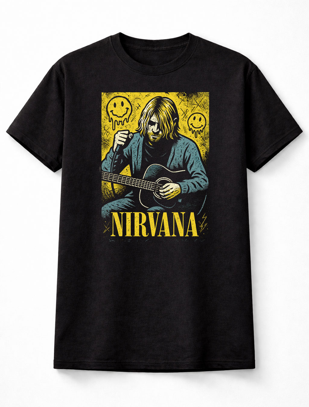 Nirvana Acoustic Grunge Smiley Face Rock Adults & Kids Unisex T-Shirt