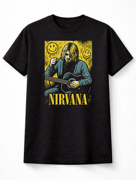 Nirvana Acoustic Grunge Smiley Face Rock Adults & Kids Unisex T-Shirt