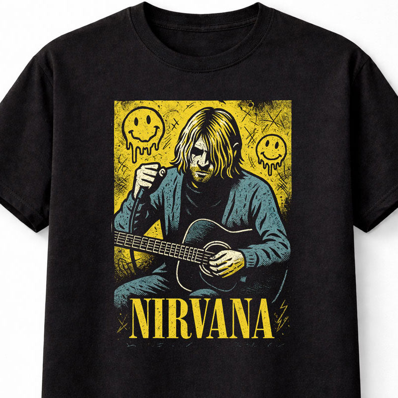 Nirvana Acoustic Grunge Smiley Face Rock Adults & Kids Unisex T-Shirt