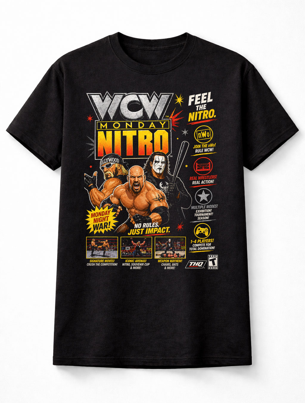 WCW Monday Nitro T-Shirt Wrestling Graphic Tee Hulk Hogan Goldberg Sting nWo Retro Wrestling Shirt 90s WCW Fan Apparel Pro Wrestling Adults & Kids Unisex T-Shirt