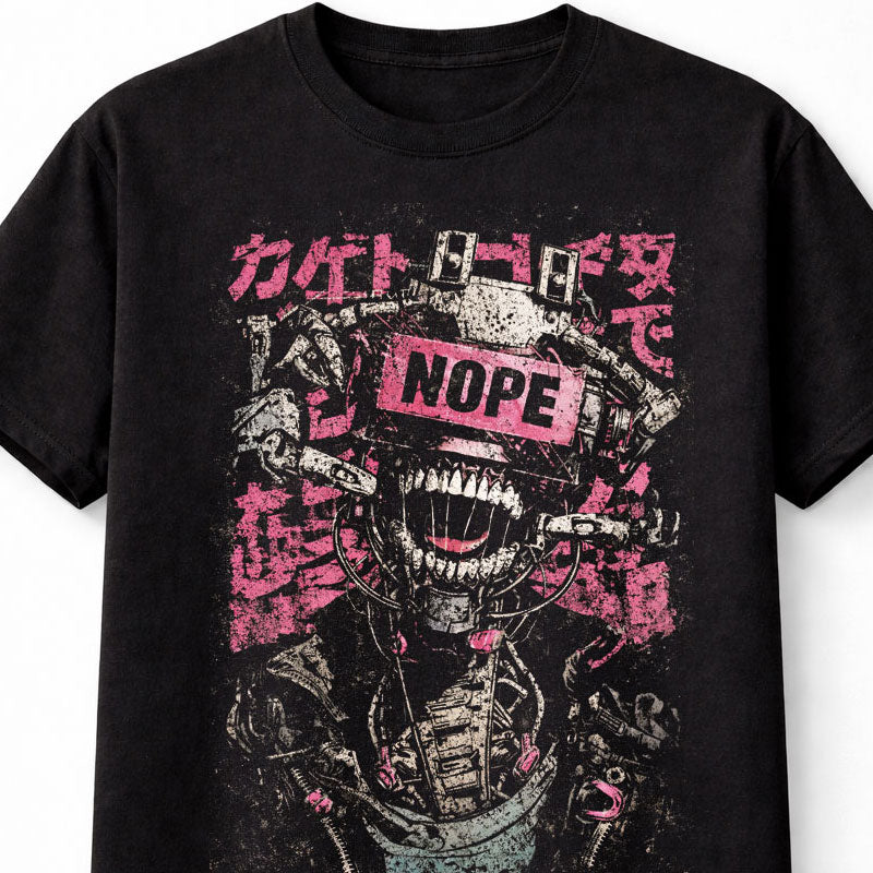 Nope Mecha Japanese Cyberpunk Y2K Retro Techwear Manga Anime Adults & Kids Unisex T-Shirt