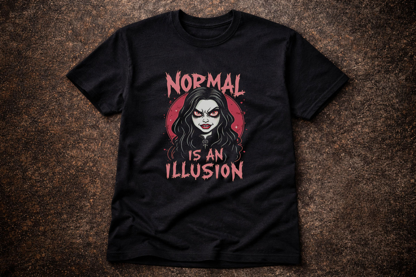 Normal Is An Illusion Gothic Vampire Girl Horror Quote Unisex Graphic T Shirt