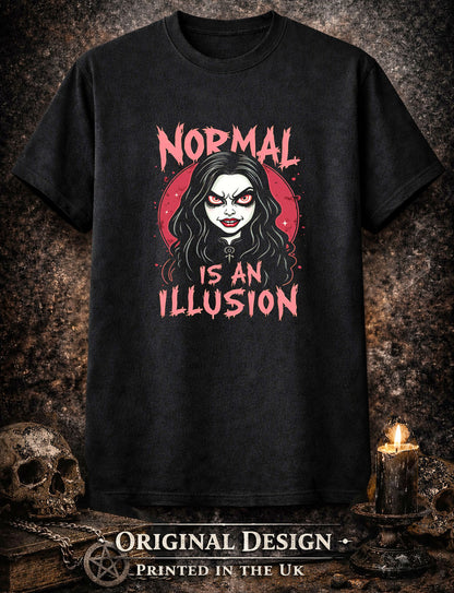 Normal Is An Illusion Gothic Vampire Girl Horror Quote Unisex Graphic T Shirt