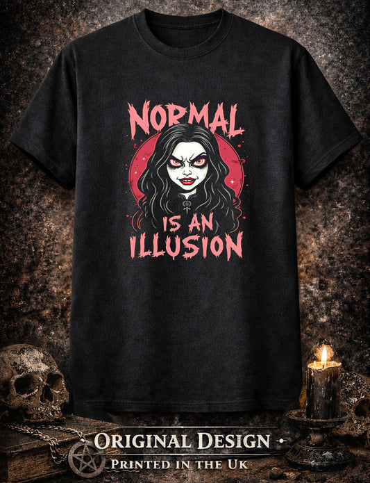 Normal Is An Illusion Gothic Vampire Girl Horror Quote Unisex Graphic T Shirt