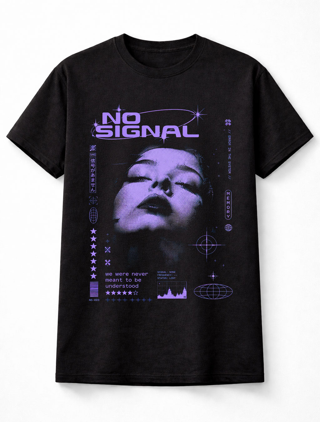 No Signal Glitch Girl Cyber Goth Y2K Graphic Unisex T-Shirt