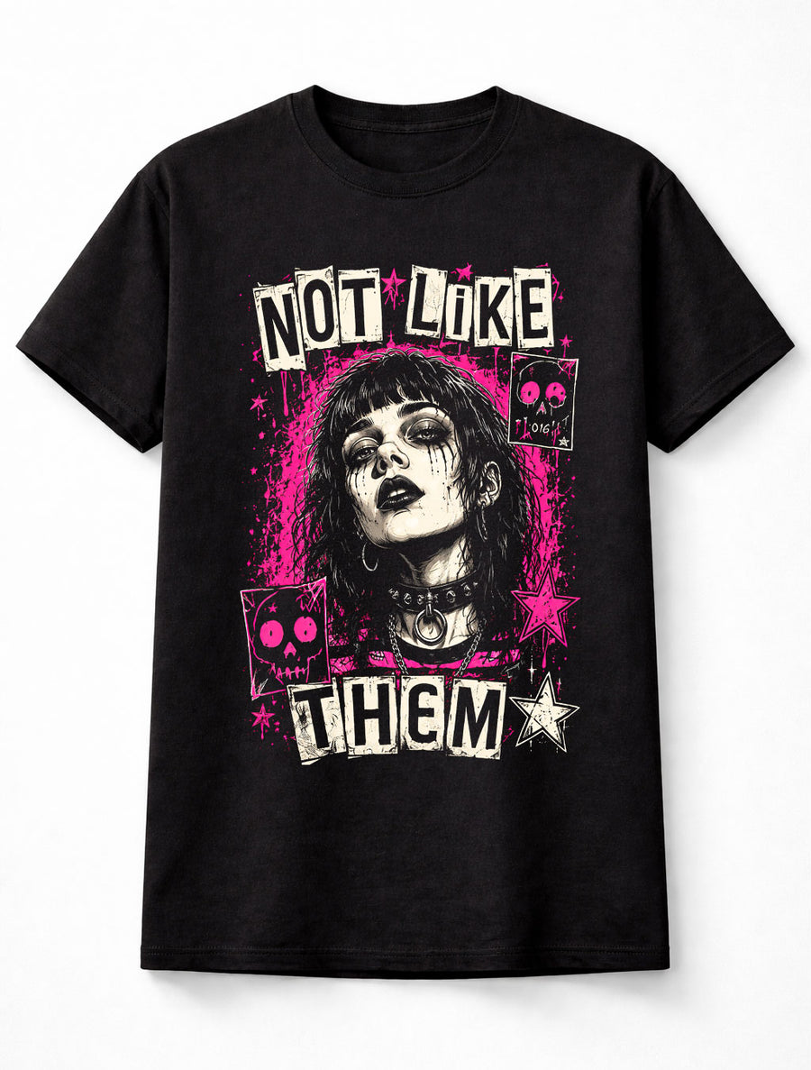 Not Like Them Emo Punk Goth Girl Grunge Graphic Black Unisex T-Shirt